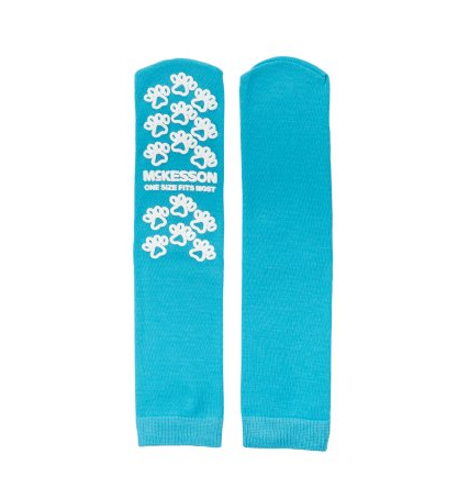 Buy McKesson Slipper Socks McKesson Paw Prints® One Size Fits Most Teal Above the Ankle  online at Mountainside Medical Equipment