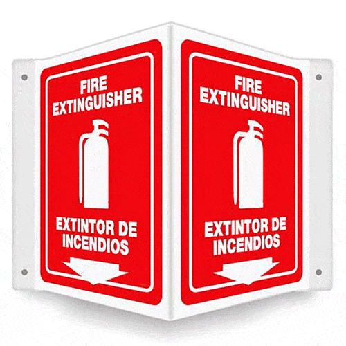 Buy n/a Fire Extinguisher Location 9D Corner Wall Sign, English & Spanish  online at Mountainside Medical Equipment