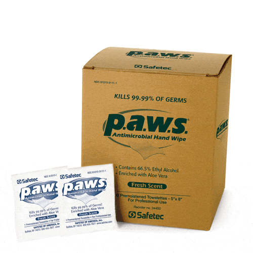 Buy Safetec Paws Antimicrobial Hand Wipes (100 Towelettes)  online at Mountainside Medical Equipment