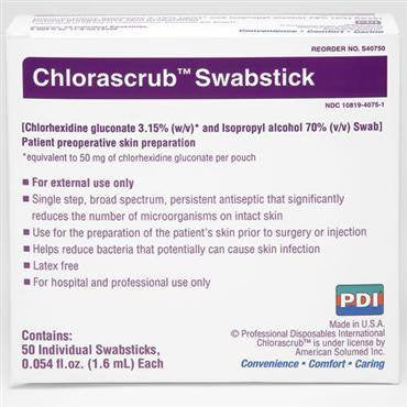 Buy PDI PDI Prevantics Chlorascrub Skin Prep Swabsticks, 50/Box  online at Mountainside Medical Equipment