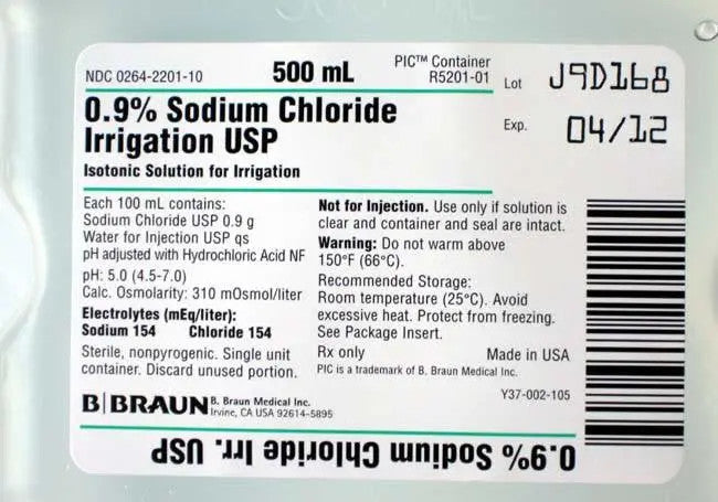 Buy B Braun Sodium Chloride 0.9% Saline Solution for Irrigation 500 mL  online at Mountainside Medical Equipment