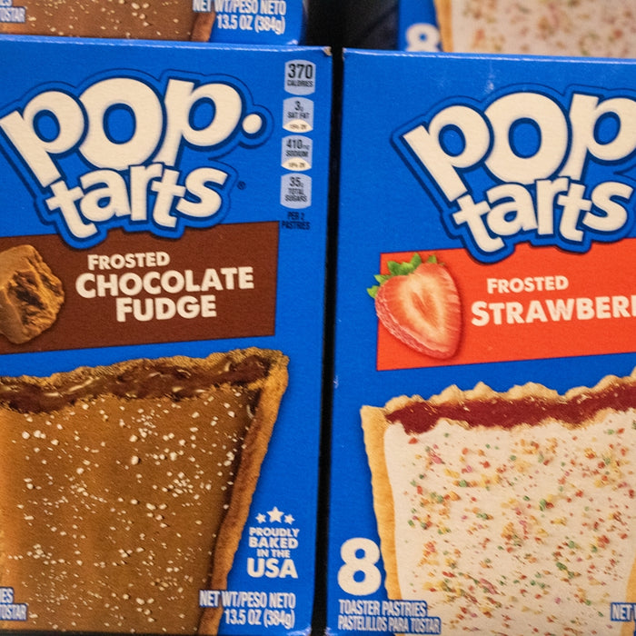 Boxes of pop-tarts: chocolate fudge and strawberry.