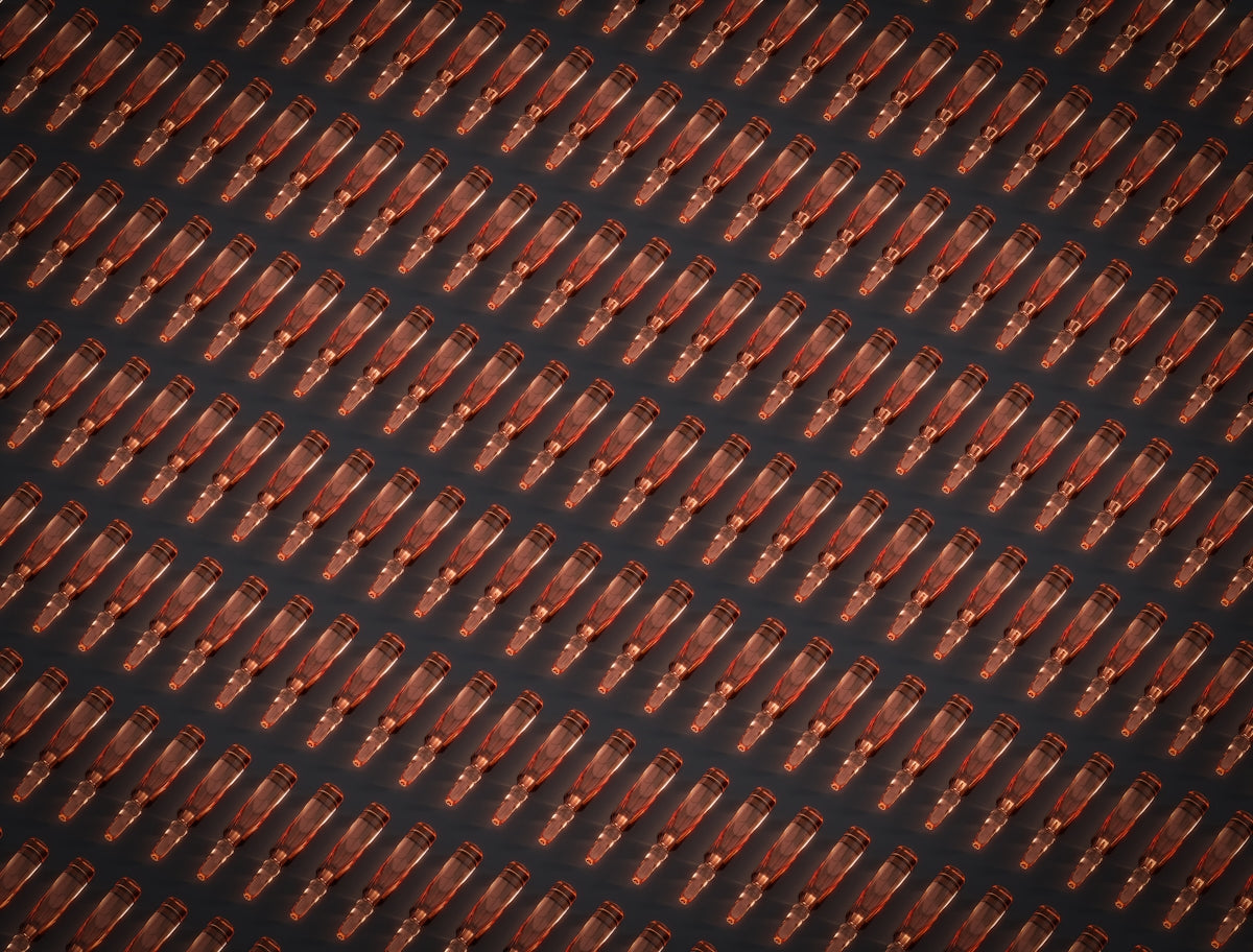 Many bottles are arranged in a pattern.