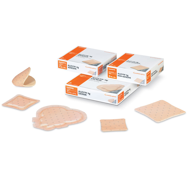 A selection of Allevyn Dressings showcasing advanced wound care, promoting healing, moisture control, and skin protection for recovery.