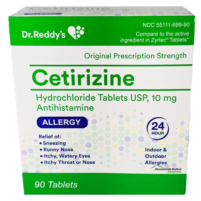 Cetirizine / Zyrtec tablets for allergy relief, antihistamine, hay fever, itchy eyes, runny nose, and respiratory health.