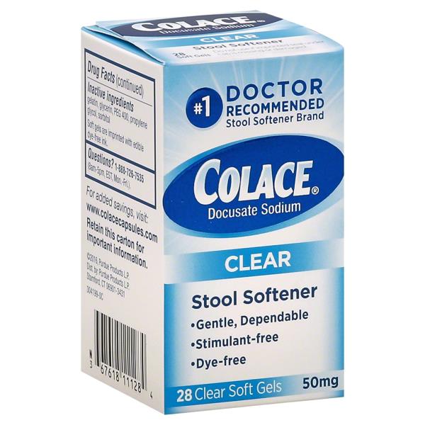 Image of Colace bottle, a top-rated stool softener, promoting digestive health and providing gentle, effective constipation relief.