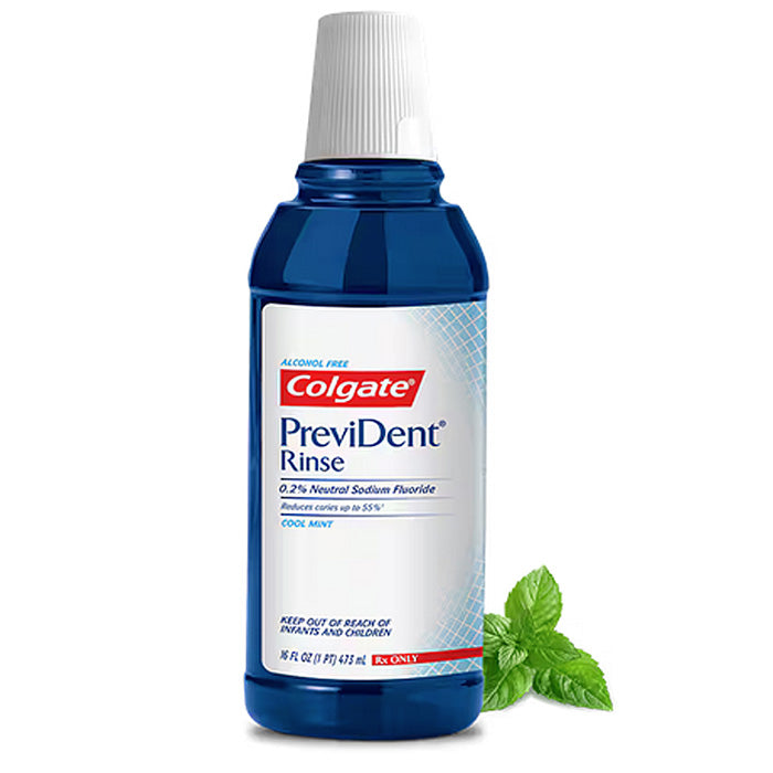 Colgate Prevident mouth rinse promoting dental health and cavity prevention, boosting oral hygiene and enamel strength.