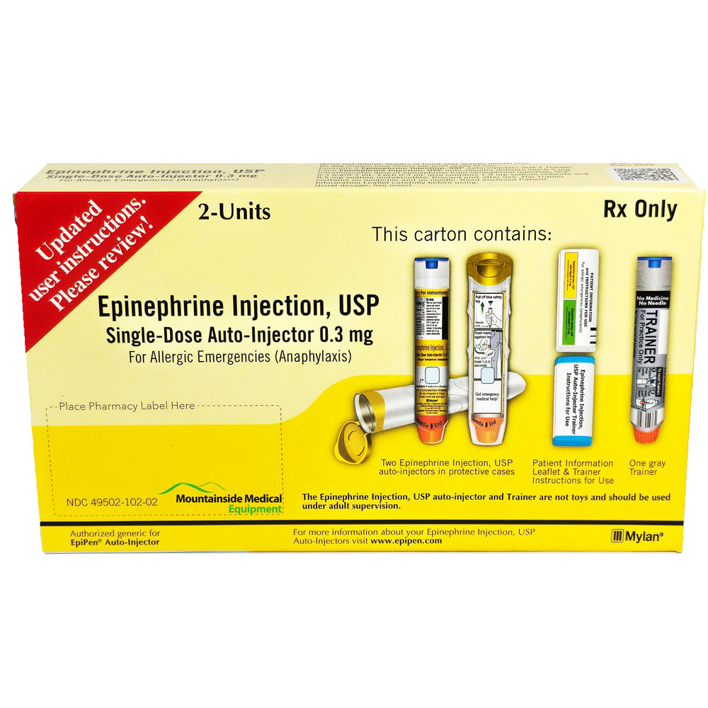 A selection of Epipens on a table, essential for emergency allergy treatment and anaphylaxis prevention.