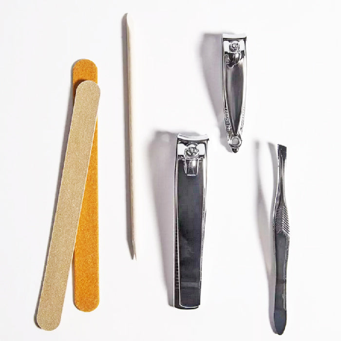 Nail care products kit for manicures; used for cleaning, shaping, and strengthening nails at home.
