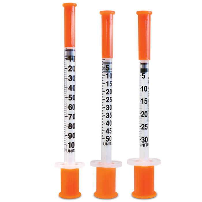 Insulin syringes with fine needles and clear markings, designed for accurate dosing and comfortable diabetes management.
