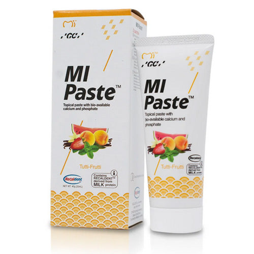 MI Paste Tutti Frutti: Supports enamel strength, dental health, cavity prevention, and vibrant oral hygiene with a fruity flavor.