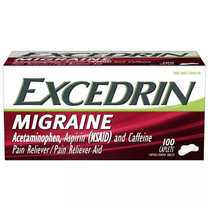 Box of migraine relief medicine alongside blister packs of tablets, providing fast-acting pain relief and symptom reduction.