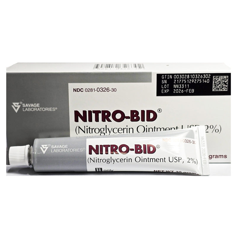 Tube of Nitro-Bid Ointments for topical treatment of angina, helping to improve blood flow and relieve chest pain.