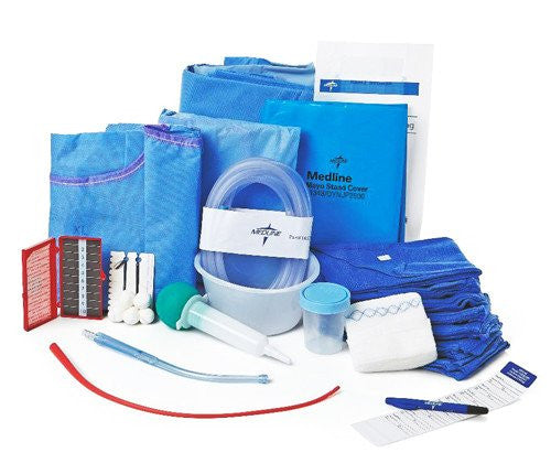 A range of operating room supplies including surgical instruments, sterile gloves, and drapes neatly organized, enhancing surgical precision, patient safety, and infection control.