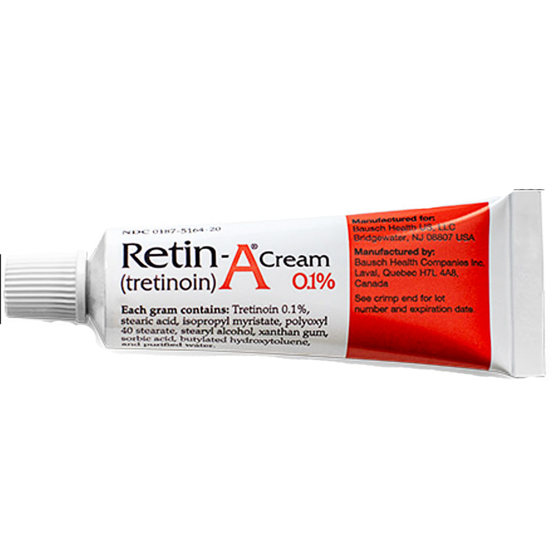 Retin-A Creams, Gels, and Generic Tretinoin for acne treatment and anti-aging, smoothing skin and promoting cell renewal.