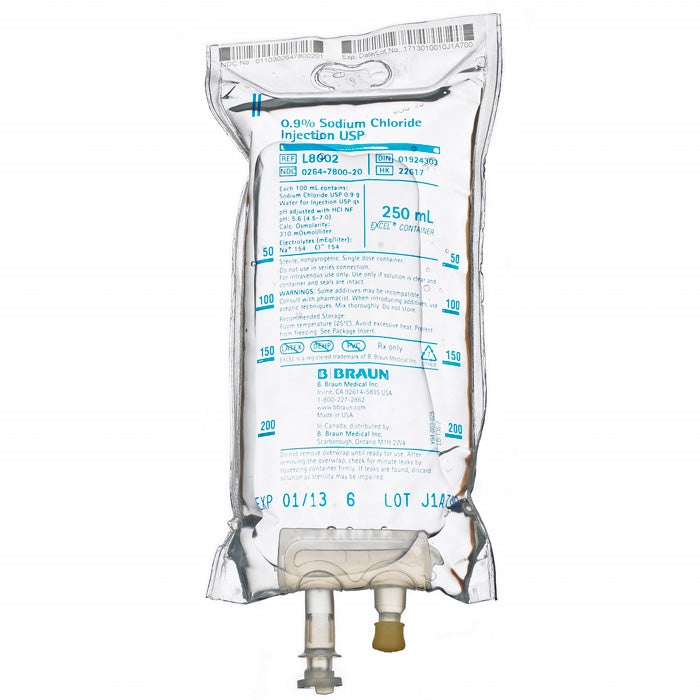 Sodium Chloride IV Bag for hydration, electrolyte balance, medical rehydration, hospital or clinical intravenous therapy.