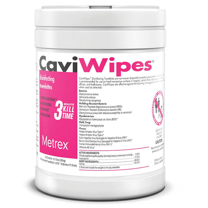 Container of surface disinfectant wipes for quick and effective sanitization, eliminating germs and bacteria in homes and healthcare settings.