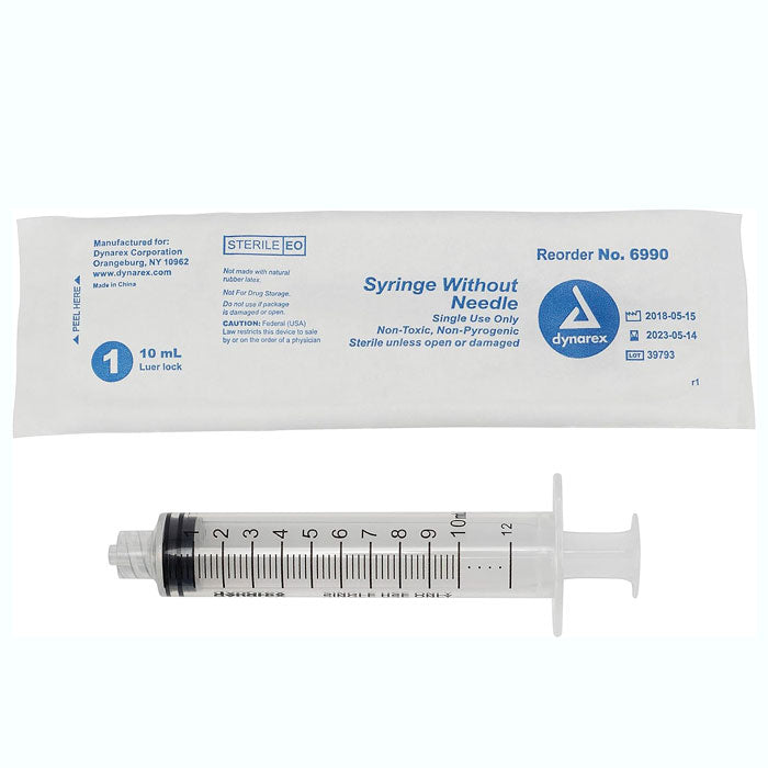 10 ml Syringe with Luer Lock Tip Dynarex 6990 ensures precise dosing, offering safety and accuracy for diverse medical and healthcare uses.