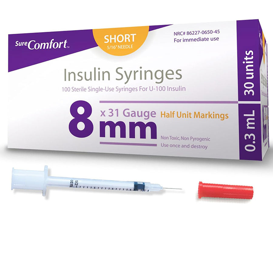 Insulin Syringes 31 gauge x 5/16", 0.5 mL by SureComfort 100/Box