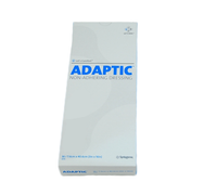 Box of Adaptic non-adhering dressing with blue and white packaging, 3.76cm x 40.6cm size, suitable for wound care, SKU: 2014ea