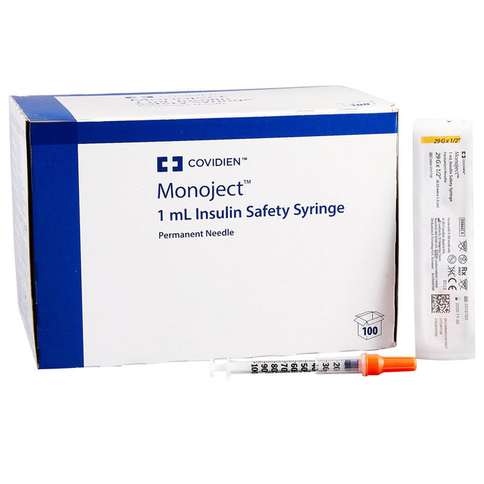 29 Gauge x ½ Monoject 1 mL Insulin Syringes, Safety 1 cc, Permanent Needle, 100/box Default Title