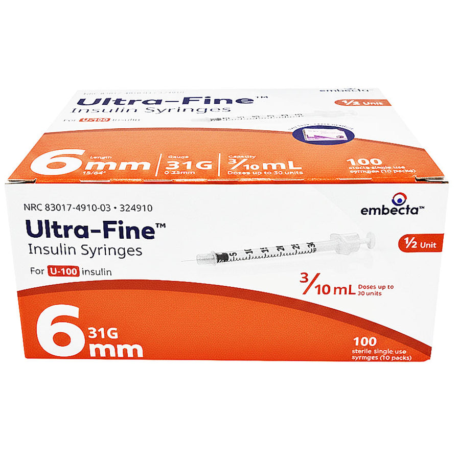 Embecta Ultra File Syringes Insulin Syringes 0.5mL Ultra-Fine 30G | Diabetes Care — Mountainside ...