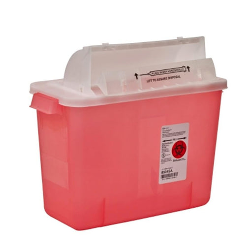 Red Sharps Container with Mail Box Style Lid Closure