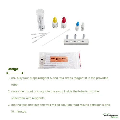 Rapid Strep A Test Kit Throat Swab Specimen Dipsticks, 25 Test Per Box
