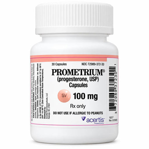 Prometrium Progesterone 100 mg Capsules . NDC 72989-0372-30