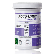 Blood glucose test strip container with purple label, lot and reference numbers, used for diabetes blood sugar testing