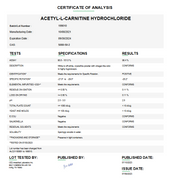 Acetyl-L-carnitine Hydrochloride Certificate of Analysis