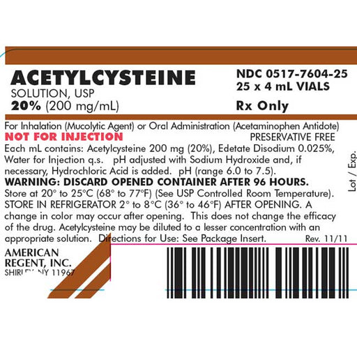 Acetylcysteine Solution 20% for Inhalation or Oral Administration (Acetaminophen Antidote)