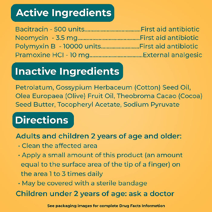 Actice Ingredients and Directions for Neosporin Pain, Itch and Scar Antibiotic Ointment