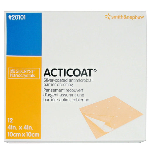 Acticoat Silver Coated Antimicrobial Barrier Dressing 4 x 4, designed for wound care, infection control, and quicker healing.