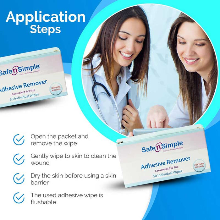 Features for Safe N Simple Adhesive Remover Pads 
