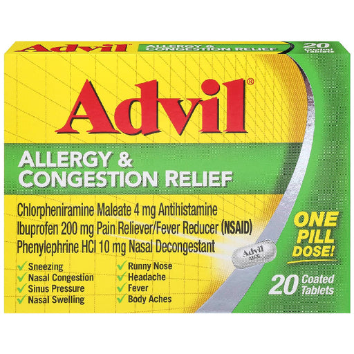 Buy Glaxo SmithKline Advil Allergy & Congestion Relief Pain Reliever/Nasal Decongestant Tablets 10 Count  online at Mountainside Medical Equipment