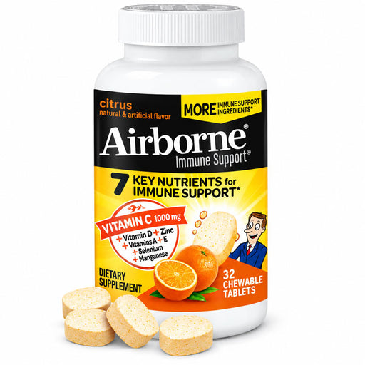 Airborne Citrus Chewable Immune Support Tablets 32 Count