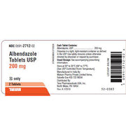 Image of Albendazole Tablets 200 mg used for treating parasitic infections, enhancing intestinal health, and eradicating worm infestations.