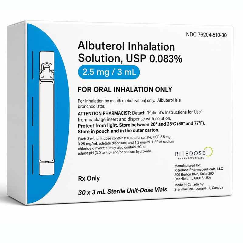 Albuterol Sulfate 0.083% Inhalation Nebulizer Solution 2.5 mg/3 ml 25/Box