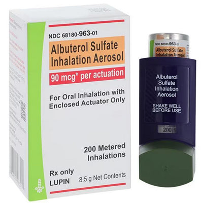 Buy Lupin Pharma Albuterol Sulfate Inhaler Aerosol 90mcg Bronchitis Relief 200 Metered Inhalations  online at Mountainside Medical Equipment