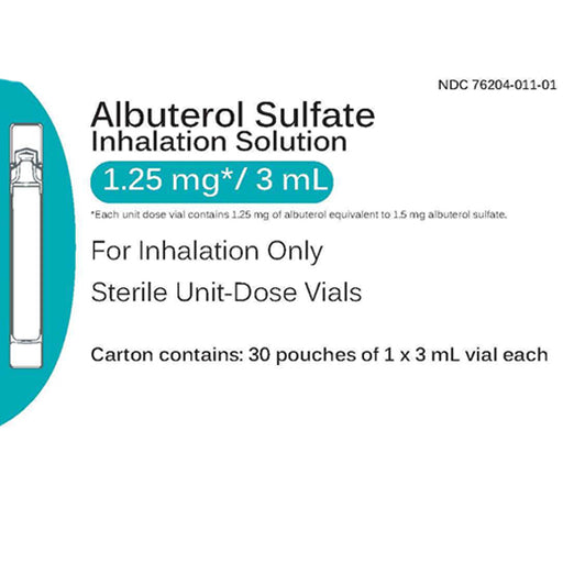 Albuterol Sulfate for Inhalation 1.25 mg Sterile Unit Dose Vials 3 mL x 25/Box