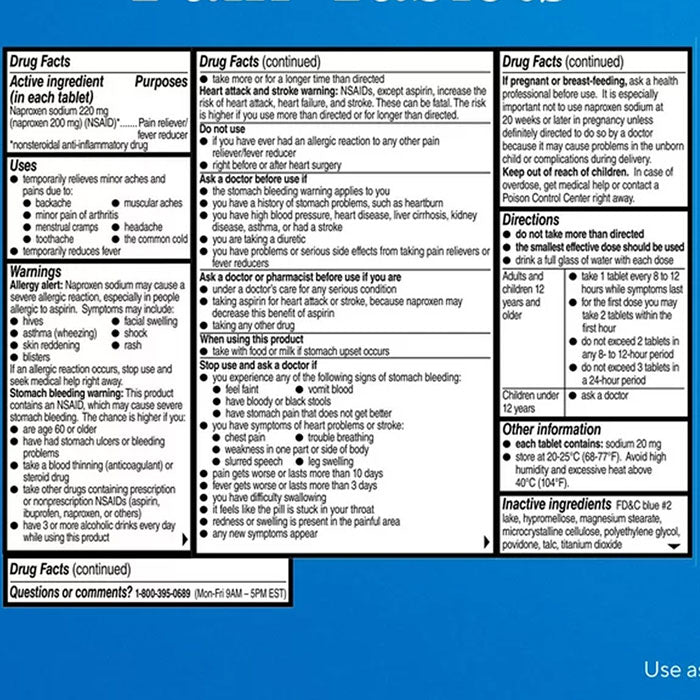 Aleve Back and Muscle Drug Fact Panel