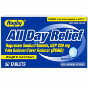 All Day Relief Naproxen Sodium 220 mg Tablets 50 Count by Rugby Labs.