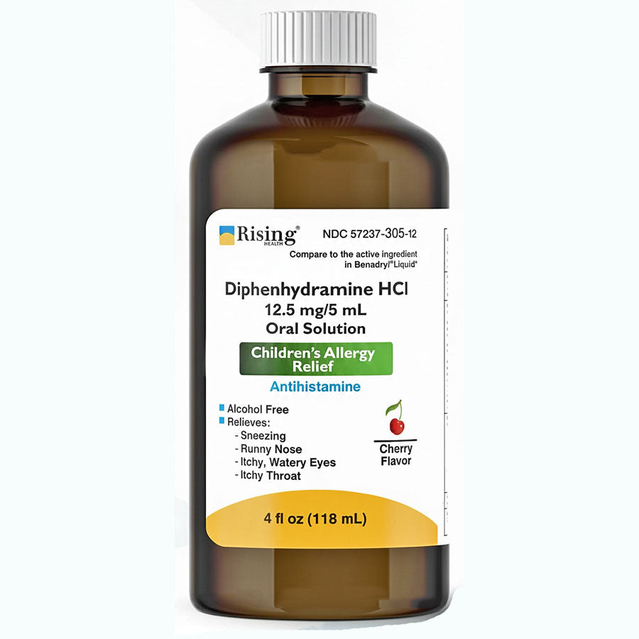 Allergy Relief Liquid Medicine with Diphenhydramine HCL 12.5mg Kids Allergy Syrup 118 mL