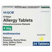 Allergy Tablets 4 Hour Relief, Antihistamine Chlorpheniramine Maleate 4 mg by Major Pharmaceuticals