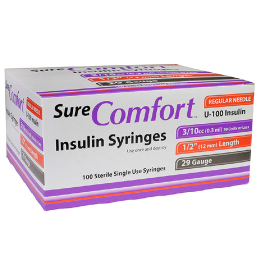 Buy Allison Medical Sure Comfort Insulin Syringes 29 gauge x 1/2" 0.3 mL (100/Count)  online at Mountainside Medical Equipment