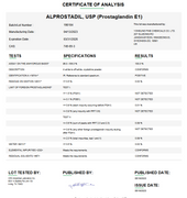 Alprostadil USP (Prostaglandin E1) Certificate of Analysis