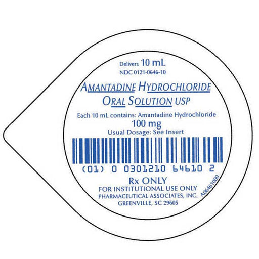 Package Label for Amantadine Hydrochloride Oral Solution Cups 10 mL for institutional use