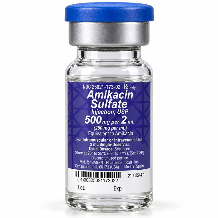 Amikacin Sulfate injection 250 mg/mL Single Dose Vials 2 mL. NDC 25021-0173-02