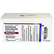 Amiodarone Injection 50 mg vial for arrhythmia management, helps stabilize heart rhythm and is crucial for cardiac emergency treatment.